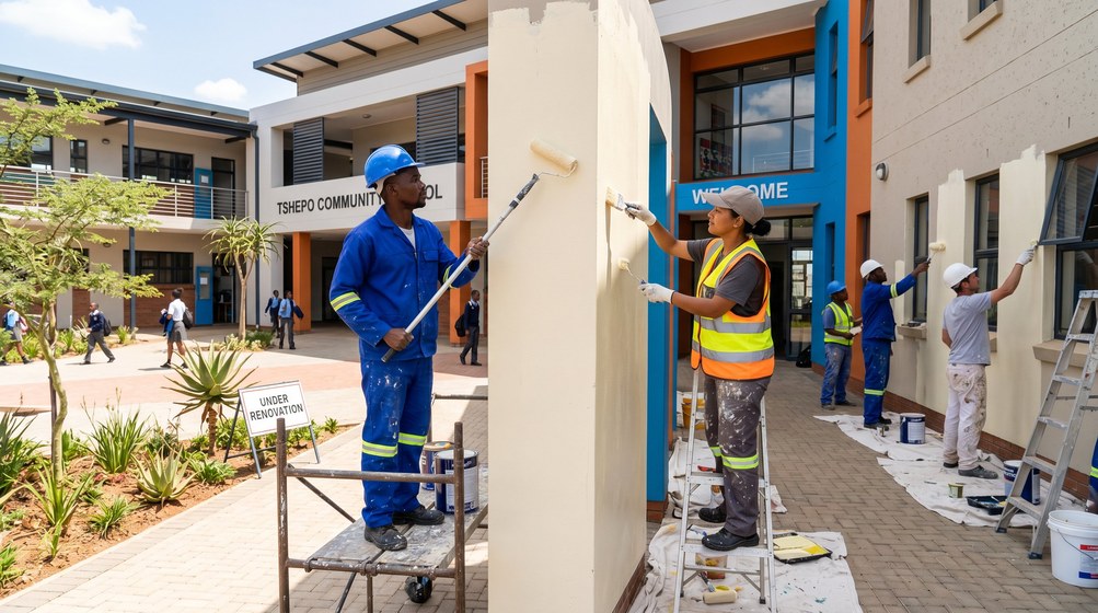 Professional school painting team painting a community school in Fish Hoek